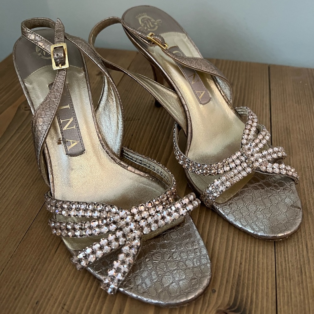 Gina leather crystal high heels - sz 37